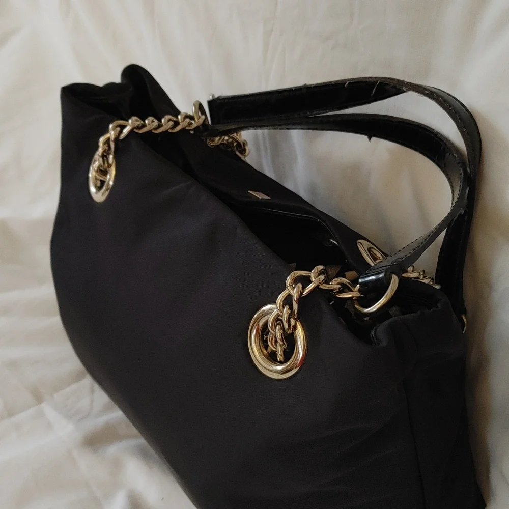 Kate Spade Elena Black Nylon & Patent Leather Shoulder Hobo Handbag - Picture 5 of 11